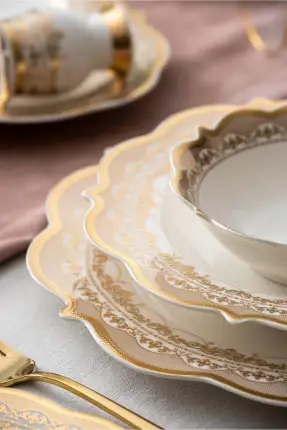 Acar Rosella 60 Parça 12 Kişilik Gold Porselen Yemek Takımı
