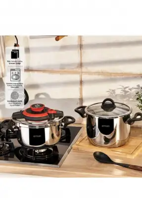 Emsan Vera 4+6 Lt Düdüklü Tencere Seti - Kırmızı