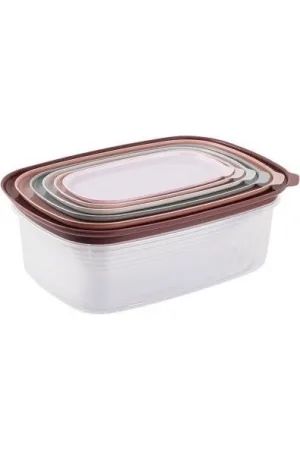 Tantitoni 6'lı Çok Renkli Plastik Saklama Kabı Seti Pembe-Gri