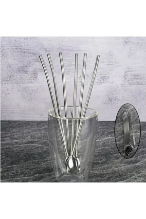 Tohana Altılı Çelik Kaşık Pipet Seti - THN75667 Şeffaf