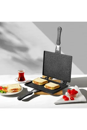 Nehir Lüks Maxi Granit Kaplama Alüminyum Döküm Tost Tavası - Yanmaz Yapışmaz - 26,5 x 20,5 cm
