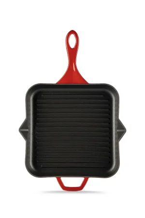 Hosse HSKGTV 2828 Kare Grill Döküm Tava – 28x28 cm (Yardımcı Kulplu) Kırmızı