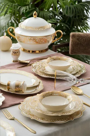 Acar Jasmine 60 Parça 12 Kişilik Gold Porselen Yemek Takımı
