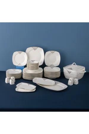 Emsan New Yasemin Porselen Platin 60 Parça 12 Kişilik Yarım Kare Yemek Takımı