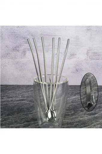 Tohana Altılı Çelik Kaşık Pipet Seti - THN75667 Şeffaf
