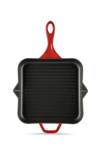Hosse HSKGTV 2828 Kare Grill Döküm Tava – 28x28 cm (Yardımcı Kulplu) Kırmızı