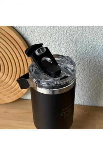 Arow H-206 Taşıma Kulplu Pipetli Kupa Matara 750 ML Siyah