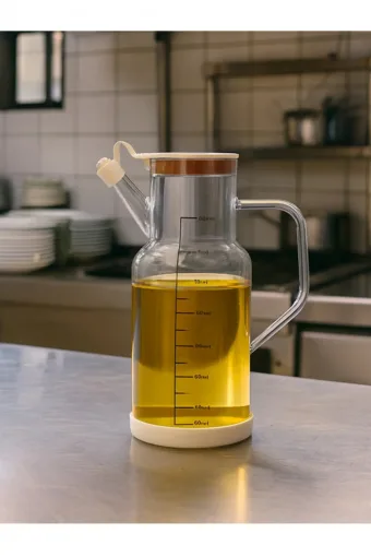 Arow Soft Damlatmaz Borosilikat Taban Silikon Kurumalı Cam Yağlık 1000 ML Beyaz - TR-6515