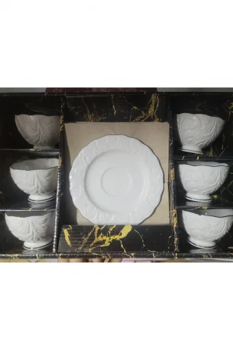 İpek Porselen Rosen-100 6 Kişilik Kabartma Desenli Fincan Takımı (12 Parça)