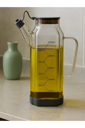 Arow Fluıd Damlatmaz Borosilikat Taban Silikon Kurumalı Cam Yağlık 1000 ML Beyaz - TR-6512