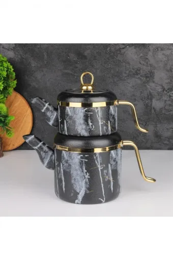 Arow Oolong Granit Çaydanlık Takımı - Siyah - TR-4442