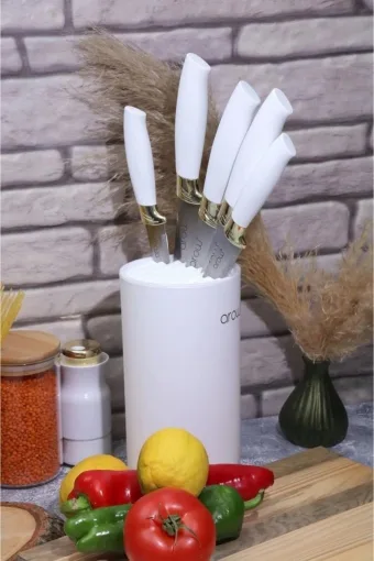 Arow Brenda Stantlı Lüx 5 Parça Bıçak Seti Beyaz - TR-2657