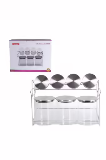 Vidrex İnox Vakum Kapaklı 7 Parça Metal Standlı Cam Baharat Takımı - 24B057