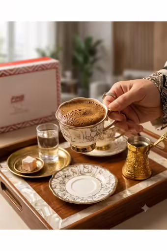 Fms Duru Lale-Yaprak Gold 12 Parça 6 Kişilik Fincan Takımı - 1214