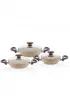 Falez Creamy Granit 6 Parça Pyrex Kapaklı Sahan Seti - 18-20-22 cm - Çok Renkli
