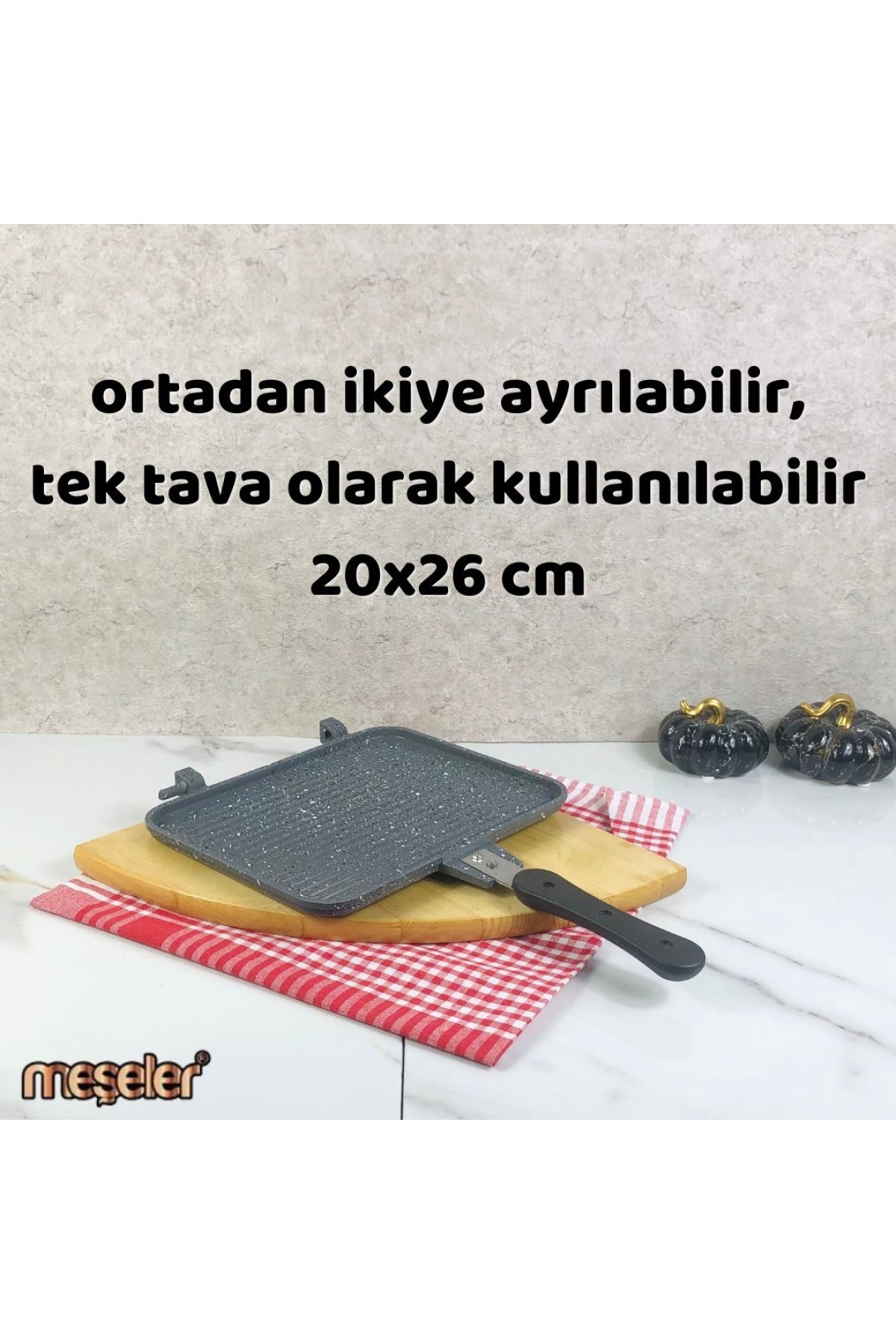 Meşeler Ocak Üstü Granit Döküm El Tost ve Çok Amaçlı Grill Tava 26 cm