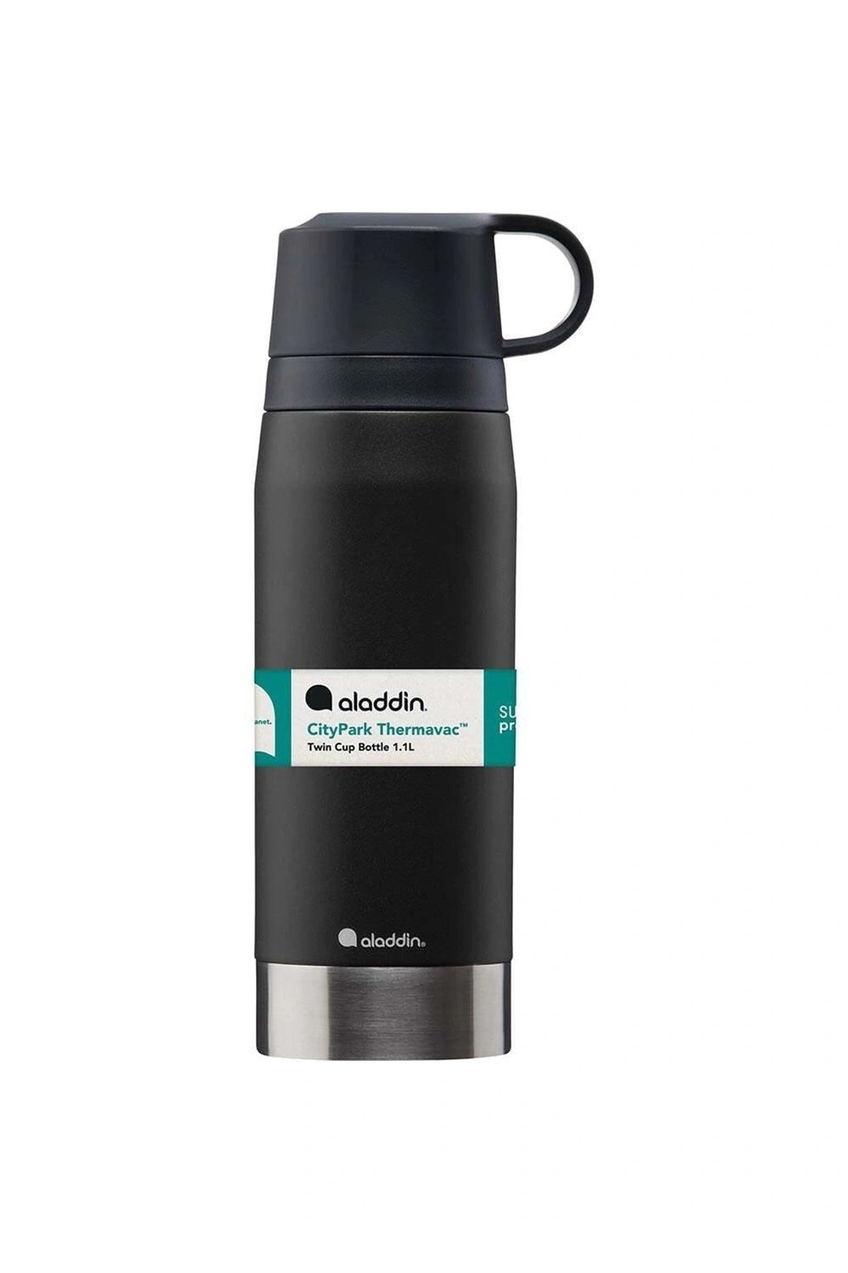 Aladdin Citypark Thermavac Çift Bardaklı Çelik Termos 1.1 LT, Siyah