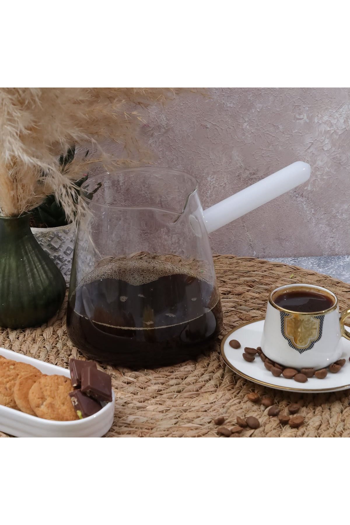 Arow Isıya Dayanıklı Borosilikat Cam Cezve - 1000 ML - PM-2714 Beyaz