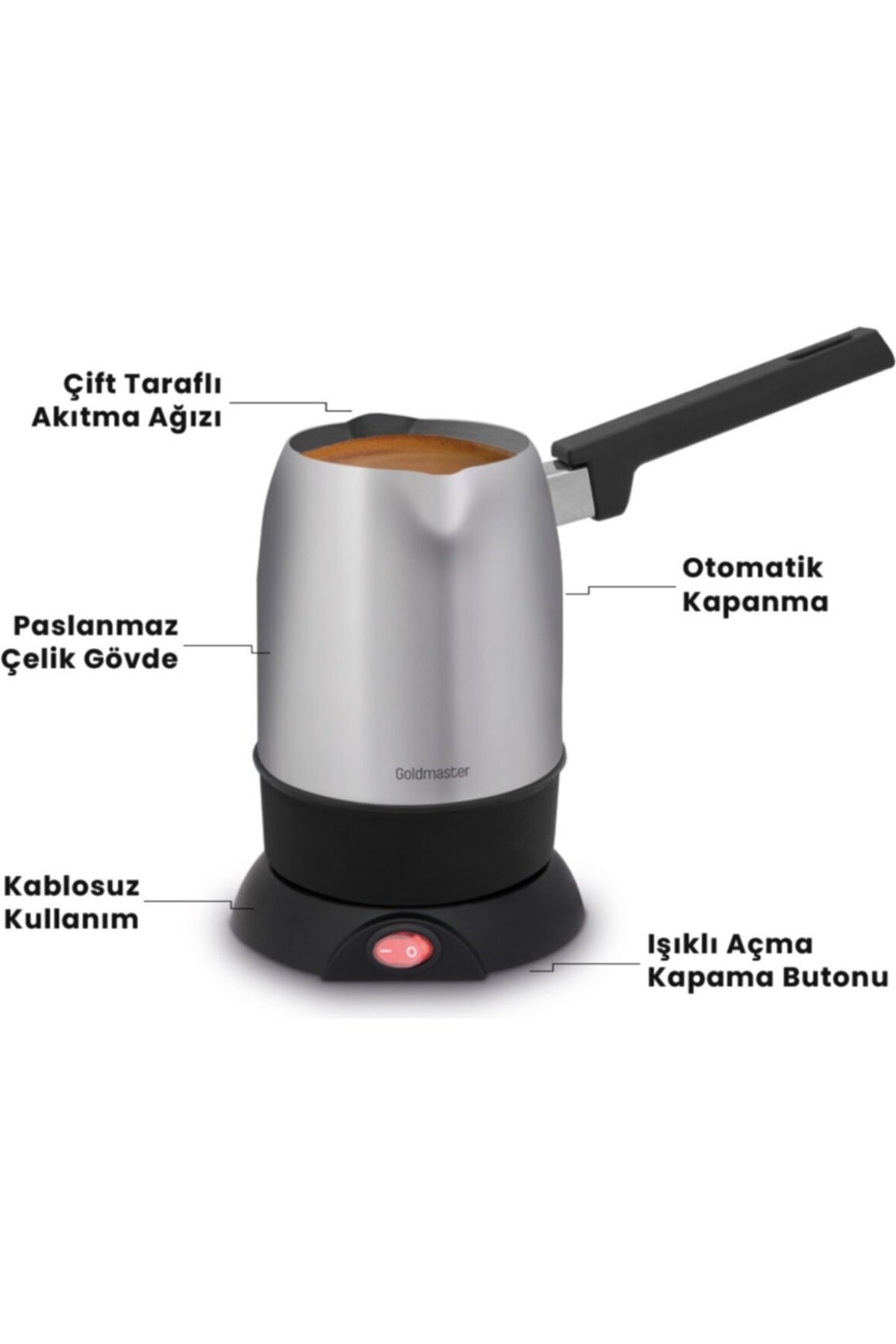 Goldmaster Kahvezade Paslanmaz Çelik Çift Ağızlı 5 Fincan Kapasiteli Elektrikli Cezve BY-5321