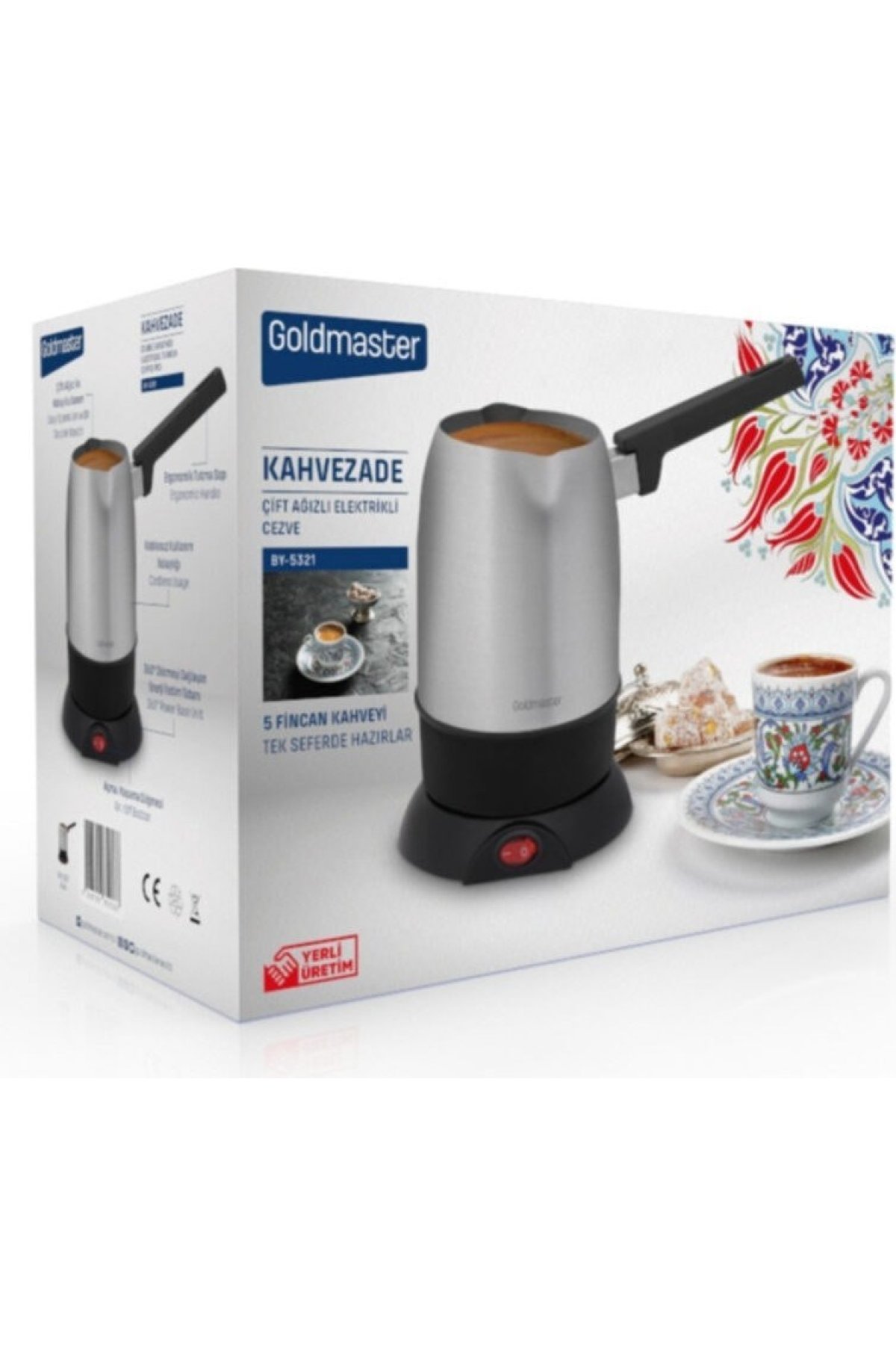 Goldmaster Kahvezade Paslanmaz Çelik Çift Ağızlı 5 Fincan Kapasiteli Elektrikli Cezve BY-5321