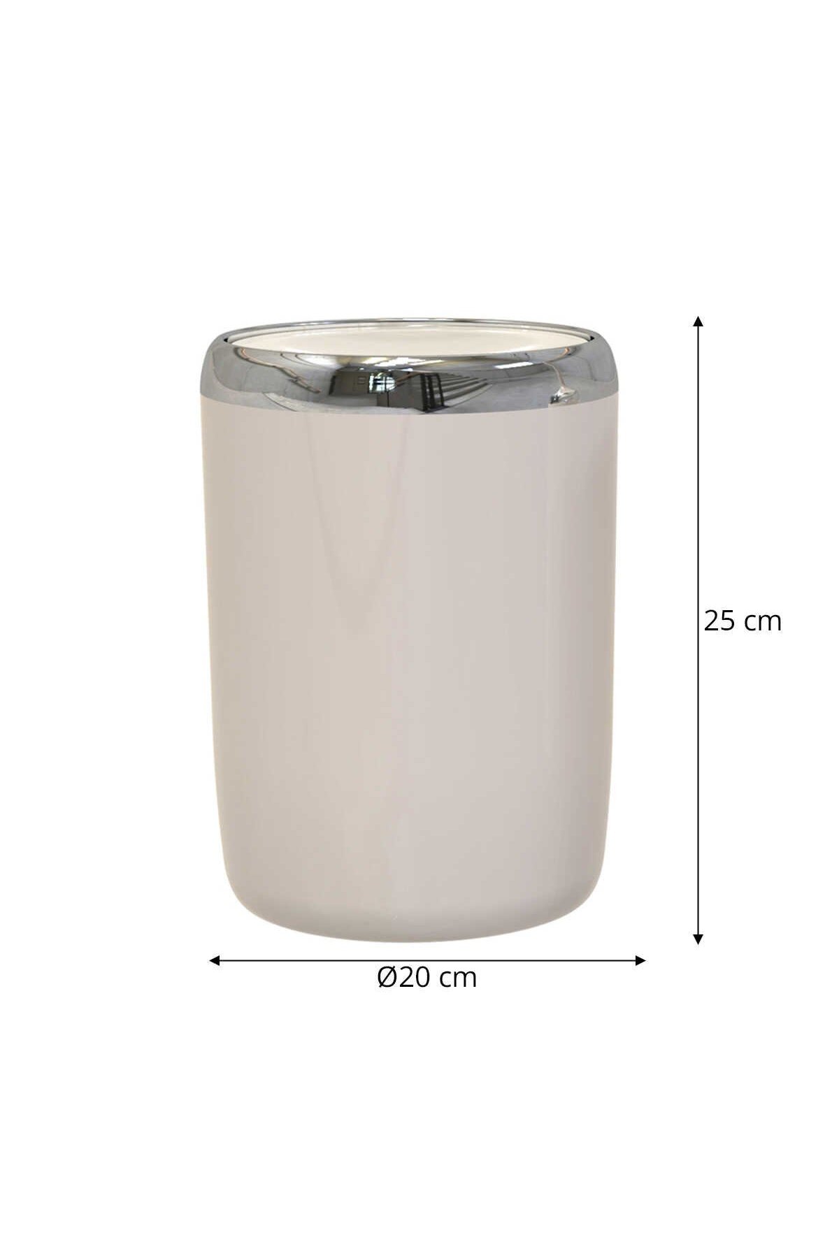 Primanova Lima Krom Dekorlu Bej 6Lt Plastik Çöp Kovası - M-E06-09-P