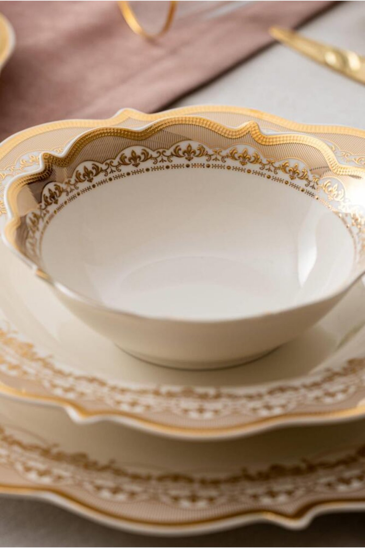 Acar Rosella 60 Parça 12 Kişilik Gold Porselen Yemek Takımı