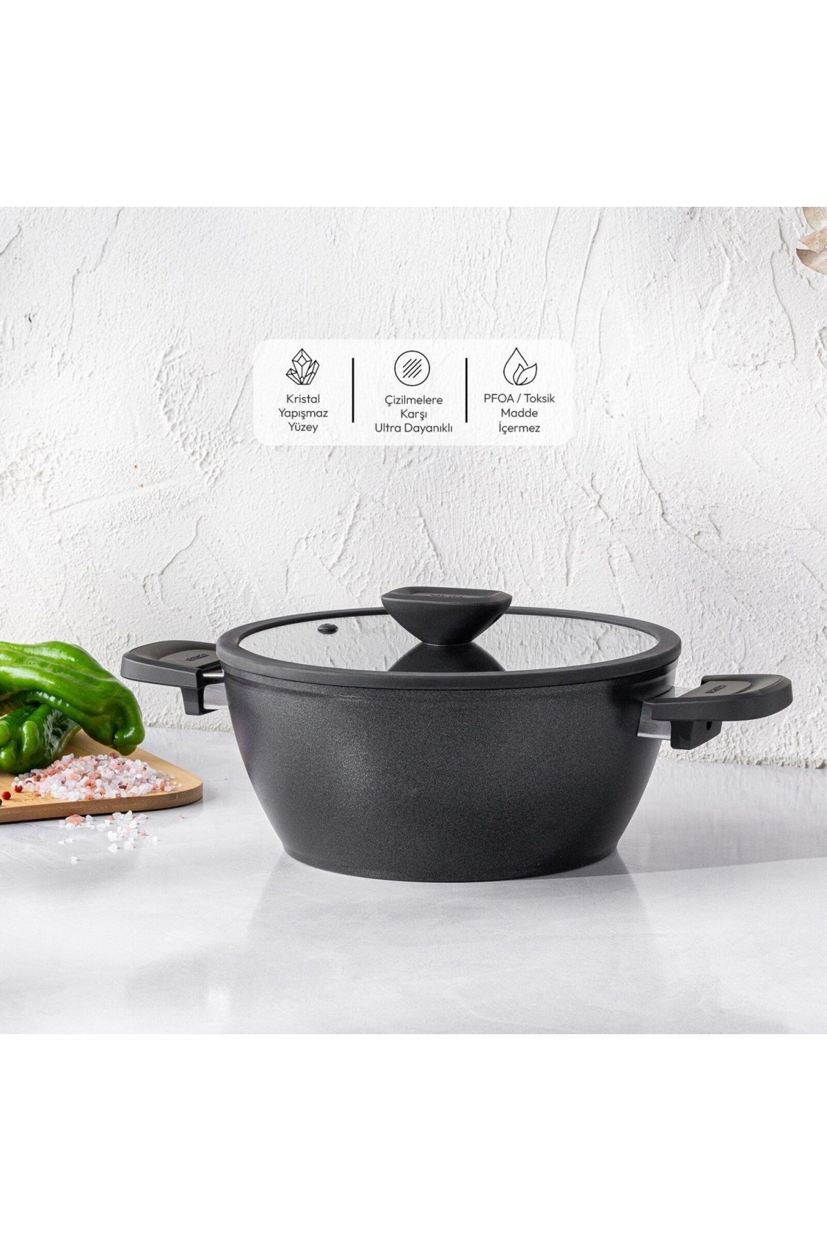 Emsan Diamente Exclusive 24cm Derin Tencere - Siyah