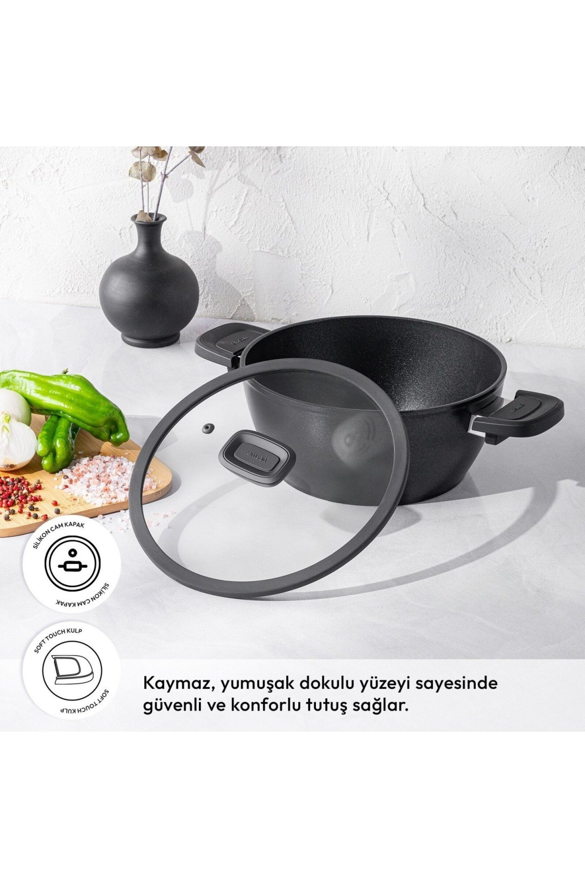 Emsan Diamente Exclusive 24cm Derin Tencere - Siyah