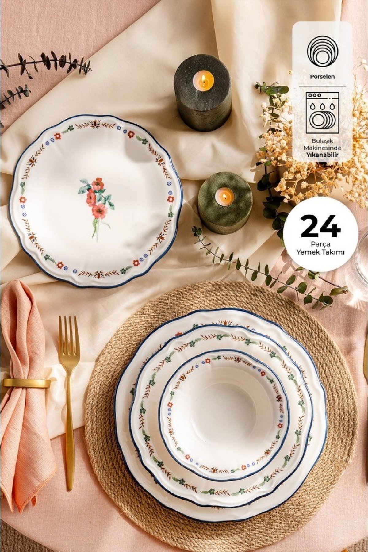 Emsan Rüya Porselen 24 Parça 6 Kişilik Yemek Takımı