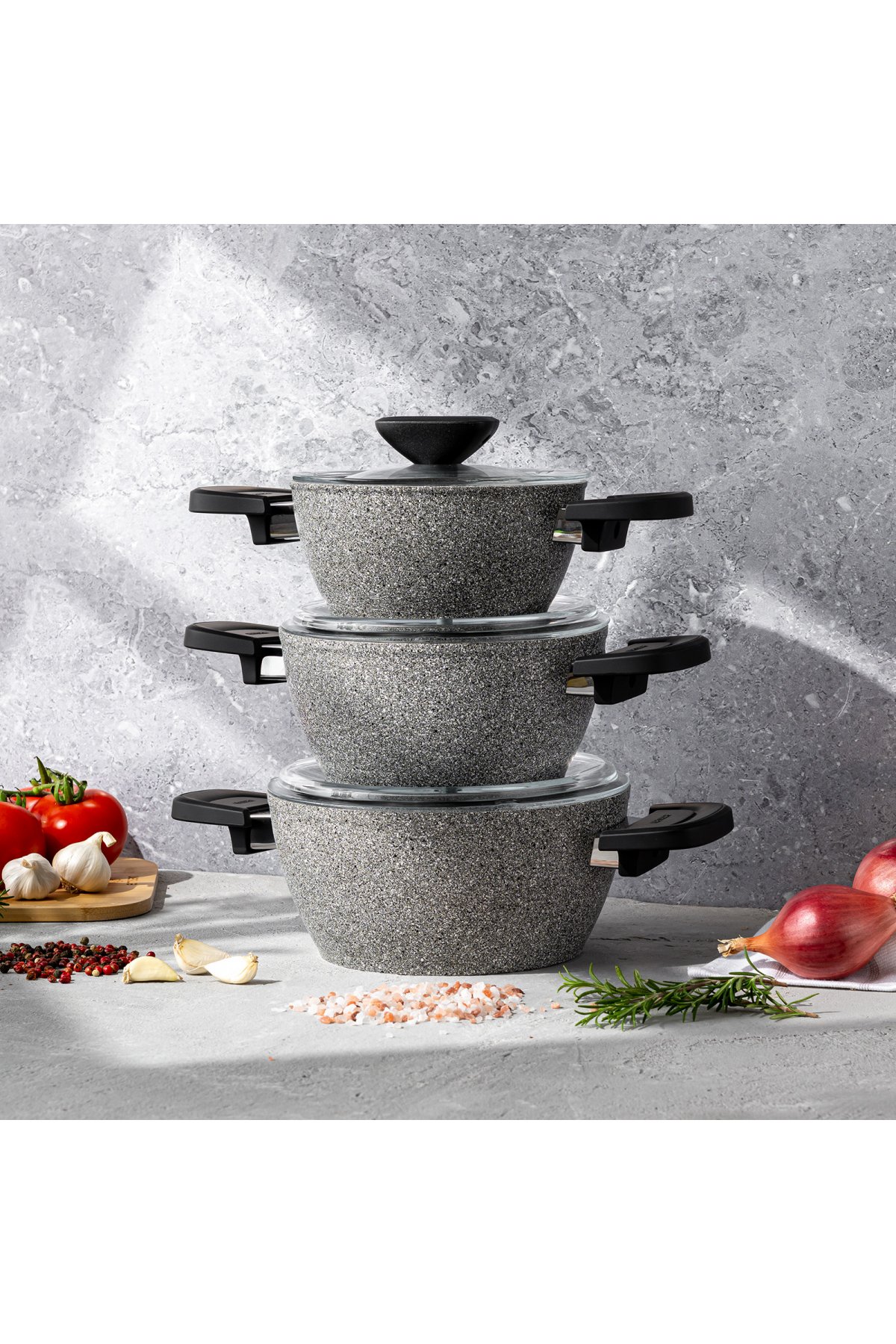 Emsan Fortis Granit 6 Parça Midi Tencere Seti - Gri