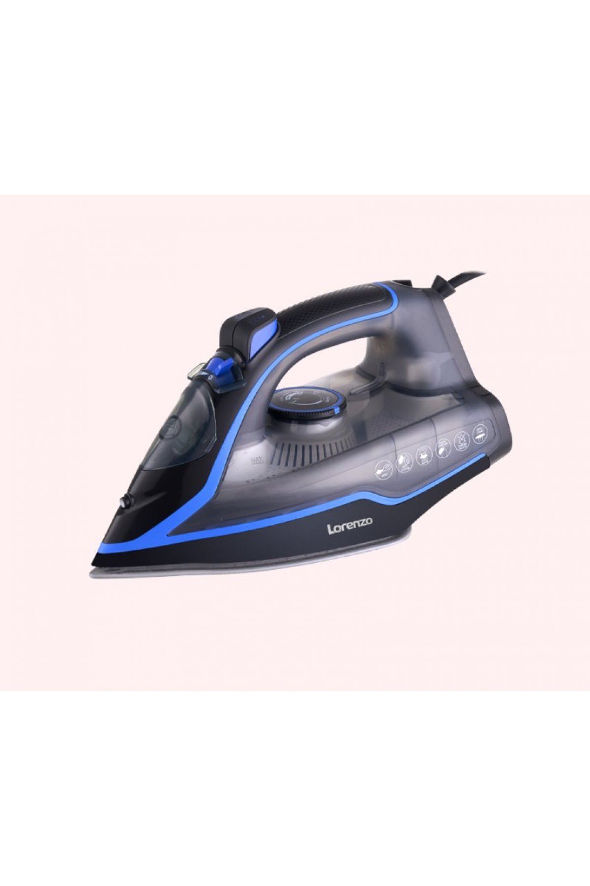 Lorenzo Flow Nano Seramik Taban 2200 W Buharlı Ütü Siyah - Mavi LRZ-1064